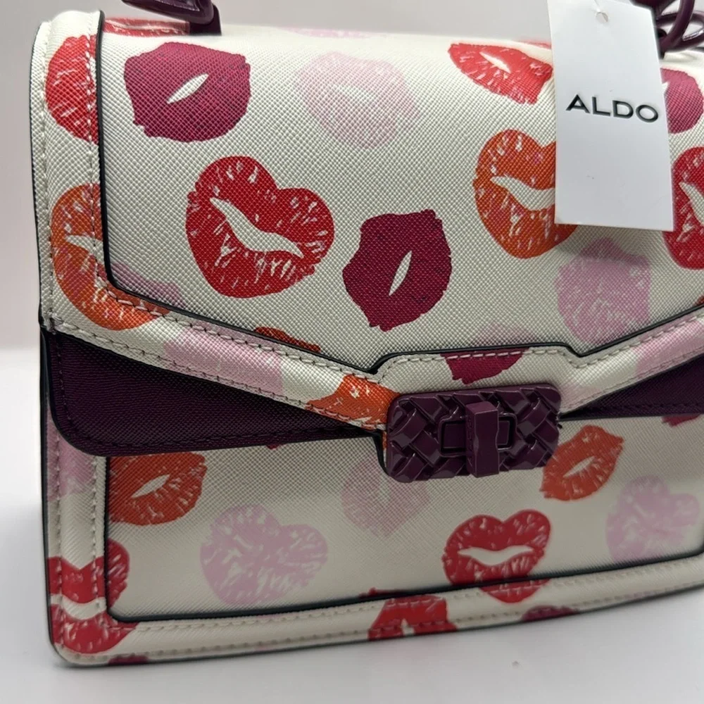 Aldo valentine kisses White and Red Satchel with Lip Print